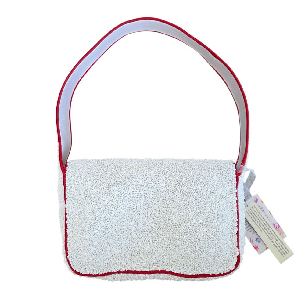 Boutique Beaded Tomato Print Shoulder Bag White Red Green - Picture 2 of 7
